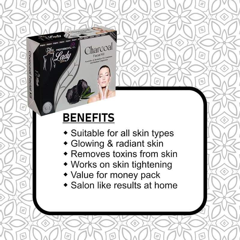 Blu Lady Professional Black Charcoal Facial Kit With 5 in 1 Facial Massager Set of 5 275 G - Image 3
