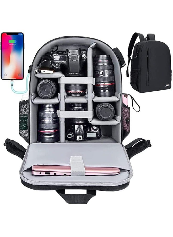 Cwatcun Cwatcun Camera Backpack with Tripod Holder for Men Women,Anti-Theft Waterproof Camera Bag for Canon Nikon Sony DSLR SLR,with 15.6" Laptop Compartment Including USB Port,(Ⅲ Large Black) - Image 1