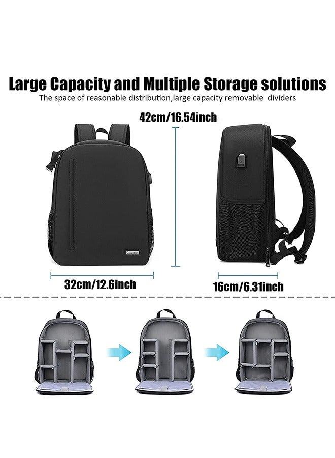 Cwatcun Cwatcun Camera Backpack with Tripod Holder for Men Women,Anti-Theft Waterproof Camera Bag for Canon Nikon Sony DSLR SLR,with 15.6" Laptop Compartment Including USB Port,(Ⅲ Large Black) - Image 2