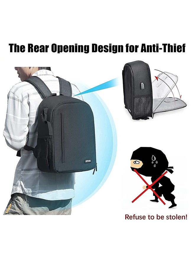 Cwatcun Cwatcun Camera Backpack with Tripod Holder for Men Women,Anti-Theft Waterproof Camera Bag for Canon Nikon Sony DSLR SLR,with 15.6" Laptop Compartment Including USB Port,(Ⅲ Large Black) - Image 5