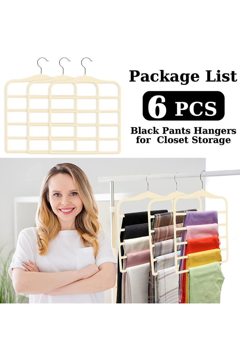 TYCOM Non Slip Velvet Pants Hangers Ultra Thin Space Saving 360 Degree Swivel Hook Pants Hangers Hold Up to 10 Lbs Pants 6pcs Beige  - Image 3