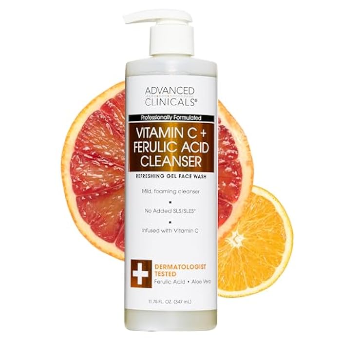 Advanced Clinicals Gentle Vitamin C Face Wash For Women & Men | Citrus Scented Gel Facial Cleanser Soap | Aloe Vera + Ferulic Acid Hydrating Foaming Wash For Cleansing Dirt & Oil, Large 11.75 Fl Oz - Image 1