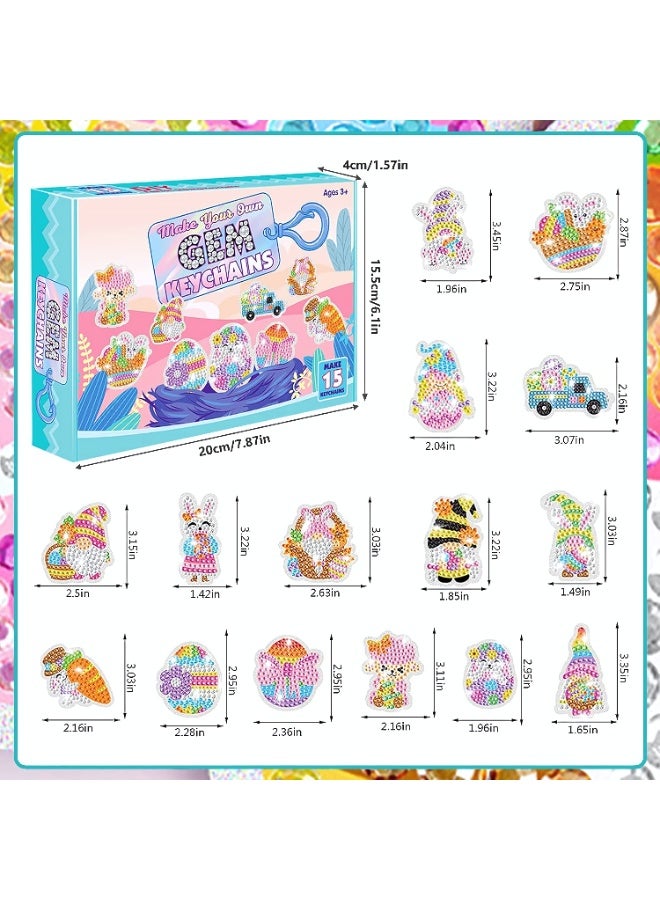 Diamond Craft Kits with Keychains for Kids, 15-Piece DIY Diamond Art Keychains Ornaments Kits, Diamond Dot Gem Art Kits, Gem Arts Crafts Kits for Kids Ages 3+ and Adults - Image 2