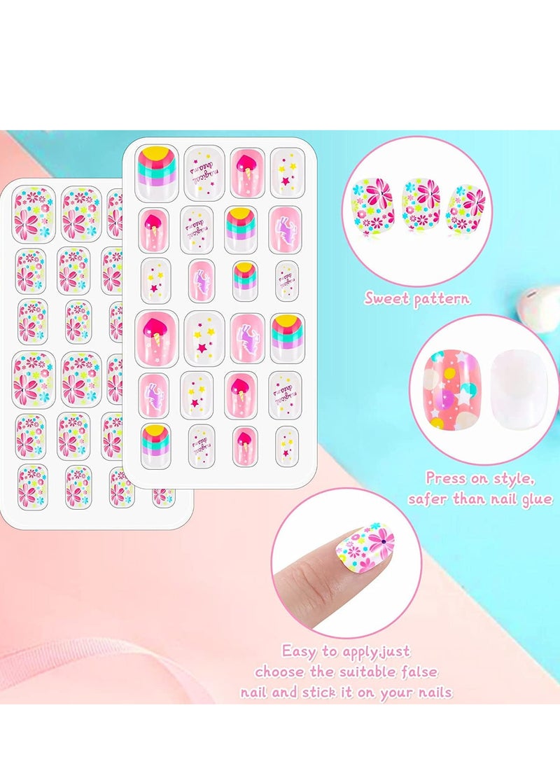SOLARAE Kids False Nails, Children Press on Fake Tip Cartoon Full Cover Short Fingernail Artificial Tips Pre-glued Stickers for Girls Art Decoration (96 Pcs) - Image 2