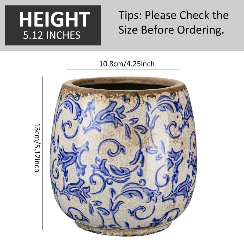 SiliFine Vintage Ceramic Flower Pot with Ice Crackle Rustic Planter with Drainage Holes for Indoor and Outdoor Decor Home Living Room Garden Decor Gardening Gift(Vintage Style) - Image 3