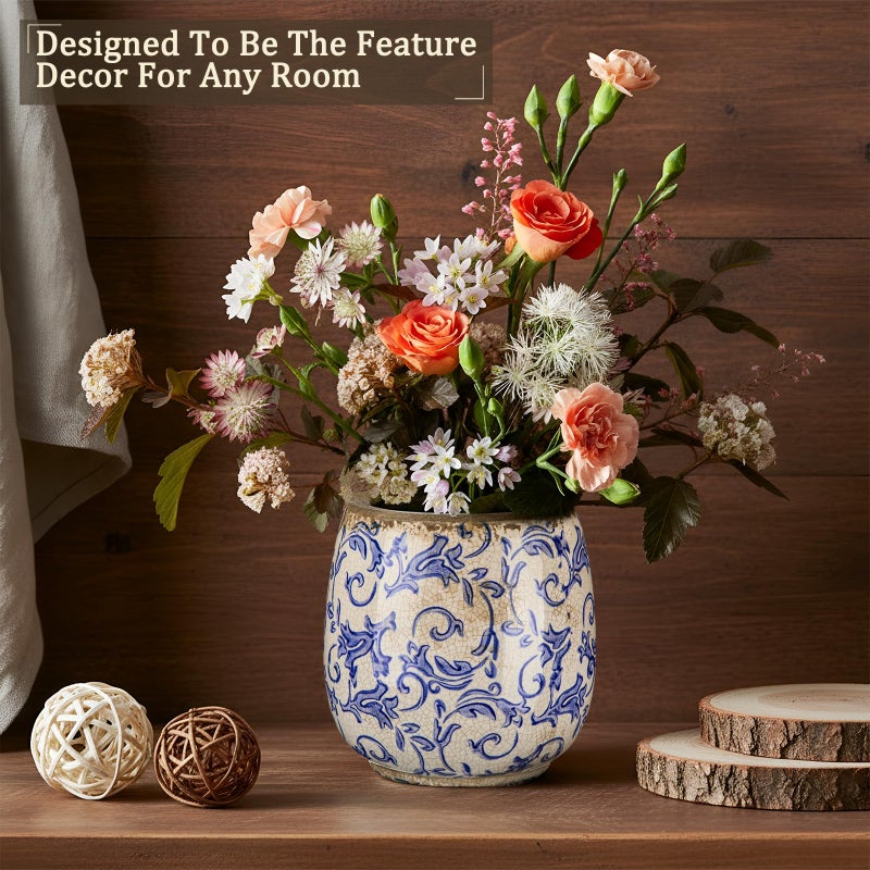 SiliFine Vintage Ceramic Flower Pot with Ice Crackle Rustic Planter with Drainage Holes for Indoor and Outdoor Decor Home Living Room Garden Decor Gardening Gift(Vintage Style) - Image 2