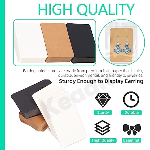Keadic 300Pcs Kraft Earring Display Holder Cards Set with 100 Earring Backs and 200 Self- Sealing Bags, Earring Packaging Supplies Kit for Hanging Ear Studs and Dangle Earrings (3.5” x 2.3”) - Image 3