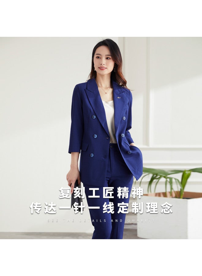 ROMON طقم نسائي مكون من قطعتين، مناسب للأعمال والتنقل، بدلة أنيقة وعصرية مزدوجة الصدر للنساء - Image 5