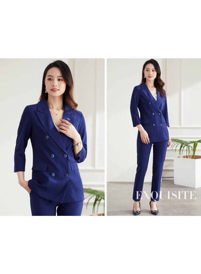 ROMON طقم نسائي مكون من قطعتين، مناسب للأعمال والتنقل، بدلة أنيقة وعصرية مزدوجة الصدر للنساء - Image 4