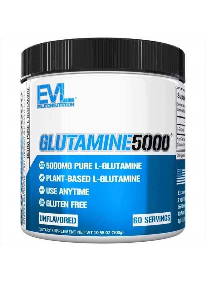Evlution مسحوق L-جلوتامين النباتي النقي - مكمل Evlution Nutrition لزيادة أكسيد النيتريك 5 جرام من مكمل L جلوتامين لتعزيز التعافي بعد التمرين، وزيادة الضخ، وصحة الأمعاء، والطاقة، والمناعة - بدون نكهة - Image 1