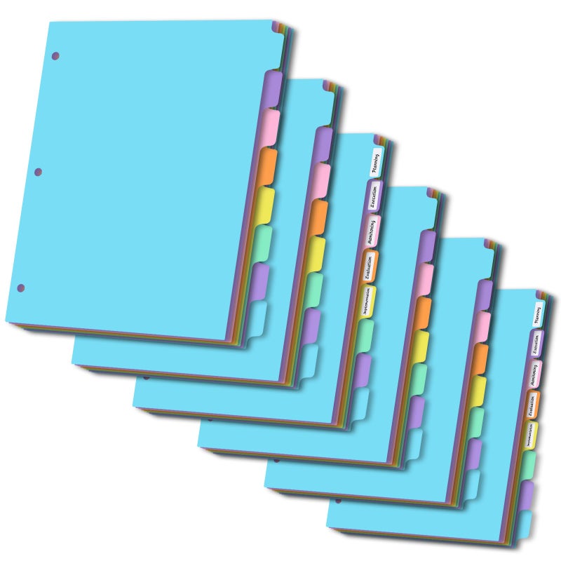 LIMANLIRY 8-tabs Binder Dividers with Tabs,Plastic Index with Label,Colorful Dividers for 3 Ring Binder (48) - Image 1