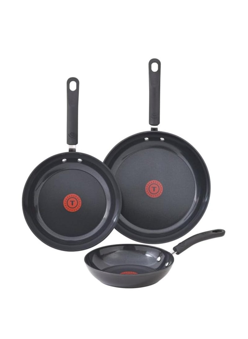 T-fal Elite Ceramic Non-Stick Fry Pan Set, 3-Piece Frying Pan Set with Thermo-Spot Heat Indicator, 8-Inch, 9.75-Inch & 11.25-Inch Pans, Even-Heat Aluminum Construction - Black - Image 1