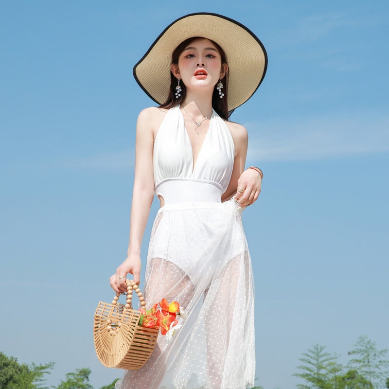 One-piece Swimsuit Female Xia Chun Wants Style Sexy Korean ins Belly-covered Slimming Backless Seaside Vacation Hot Spring Swimsuit - Image 3