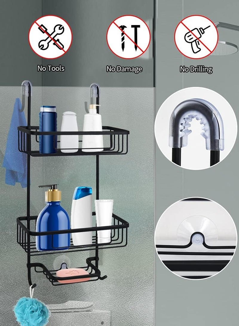 Raxoom Over the Door Shower Caddy, Aluminum Hanging Shower Rack, Rustproof Shampoo Holder with Hooks, 3-Tier Bathroom Shelf with soap Cups (Black) - Image 4