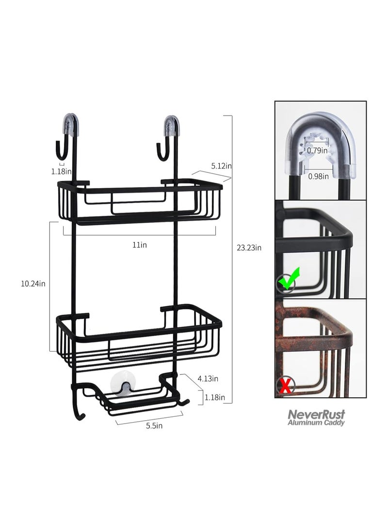 Raxoom Over the Door Shower Caddy, Aluminum Hanging Shower Rack, Rustproof Shampoo Holder with Hooks, 3-Tier Bathroom Shelf with soap Cups (Black) - Image 2