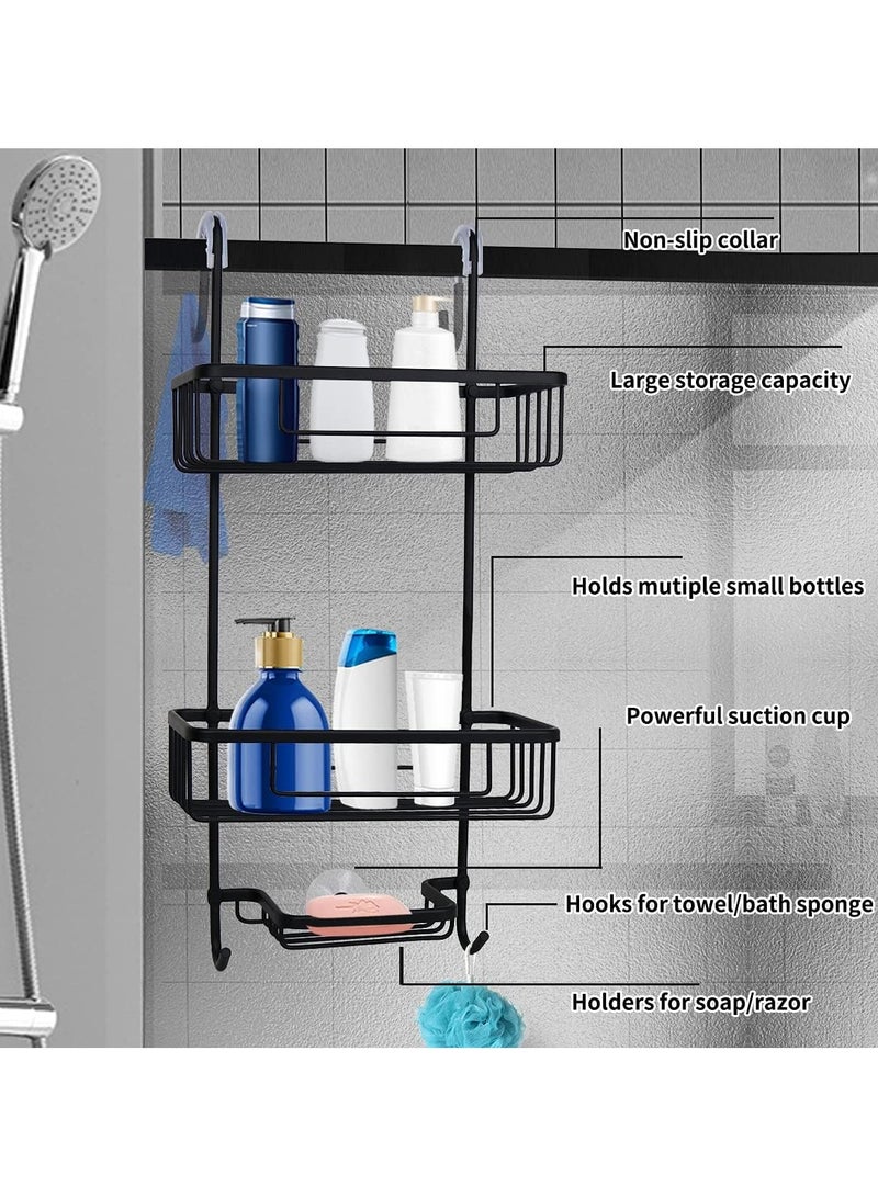 Raxoom Over the Door Shower Caddy, Aluminum Hanging Shower Rack, Rustproof Shampoo Holder with Hooks, 3-Tier Bathroom Shelf with soap Cups (Black) - Image 3