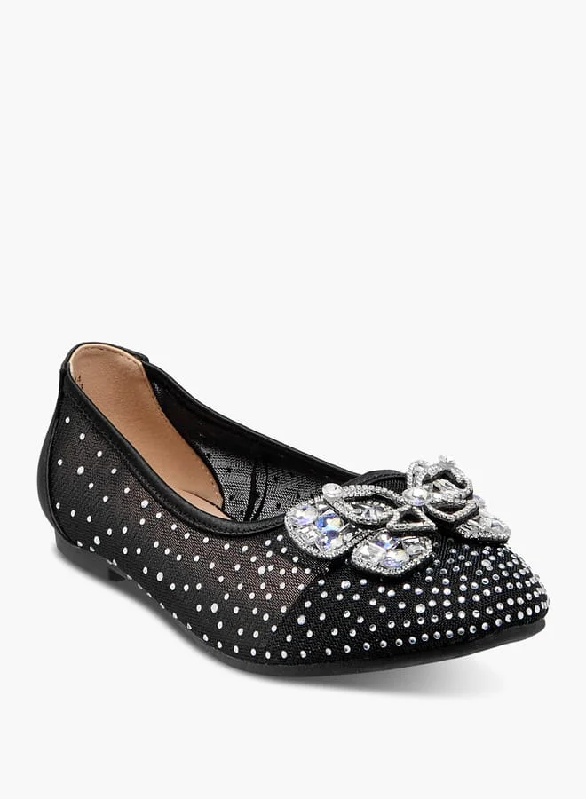 Celeste Girls' Bow Embellished Slip-On Ballerina Shoes