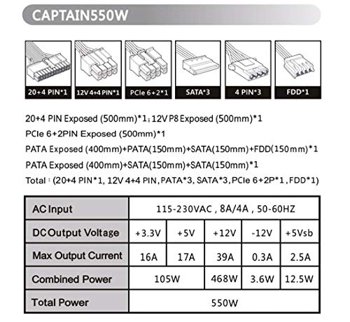 Apevia CAPTAIN550 ATX Power Supply with All Black Cables - Image 5