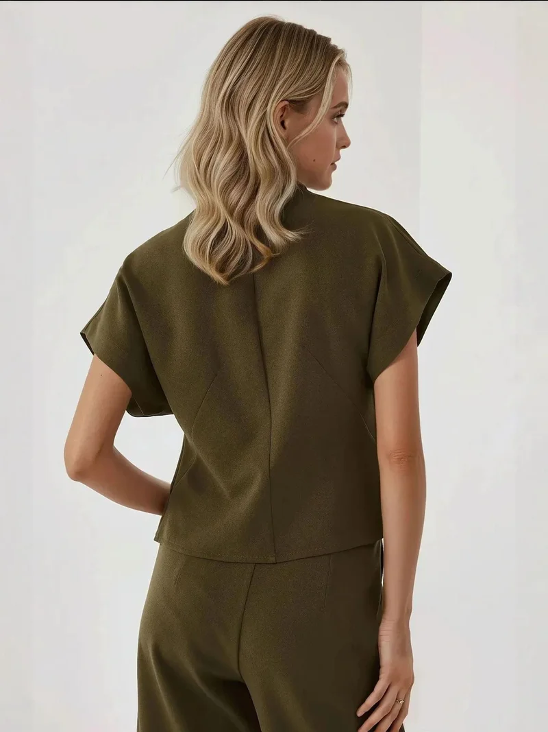 Hiccup Khaki Green Fitted V-Neck Waistcoat for Women | Best Price UAE