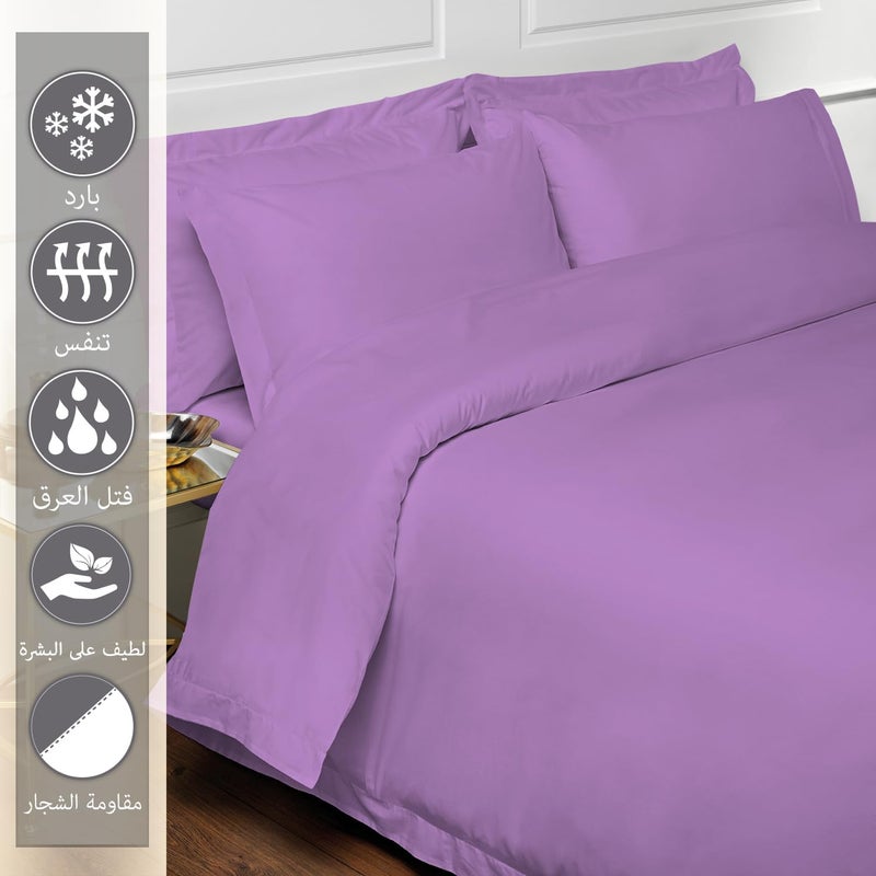 PIZUNA 100% Cotton Duvet Cover Queen Size Set 220x230 cm Purple, 400 Thread Count Long Staple Cotton Sateen Weave Duvet Cover Set with 2 Pillowcases (Purple Bedding Duvet Cover Sets) - Image 2