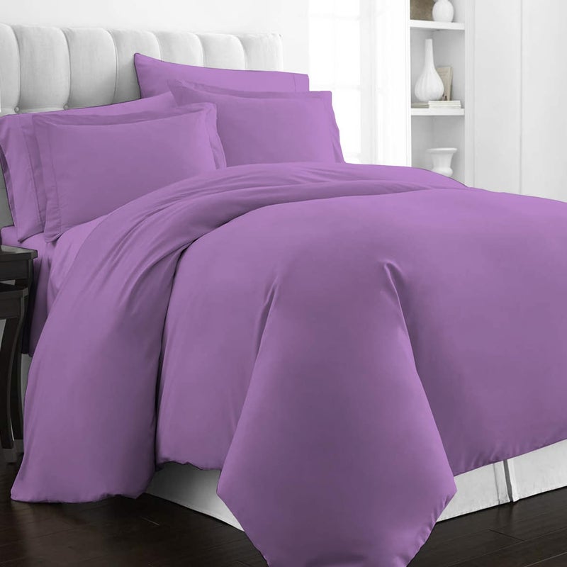 PIZUNA 100% Cotton Duvet Cover Queen Size Set 220x230 cm Purple, 400 Thread Count Long Staple Cotton Sateen Weave Duvet Cover Set with 2 Pillowcases (Purple Bedding Duvet Cover Sets) - Image 1