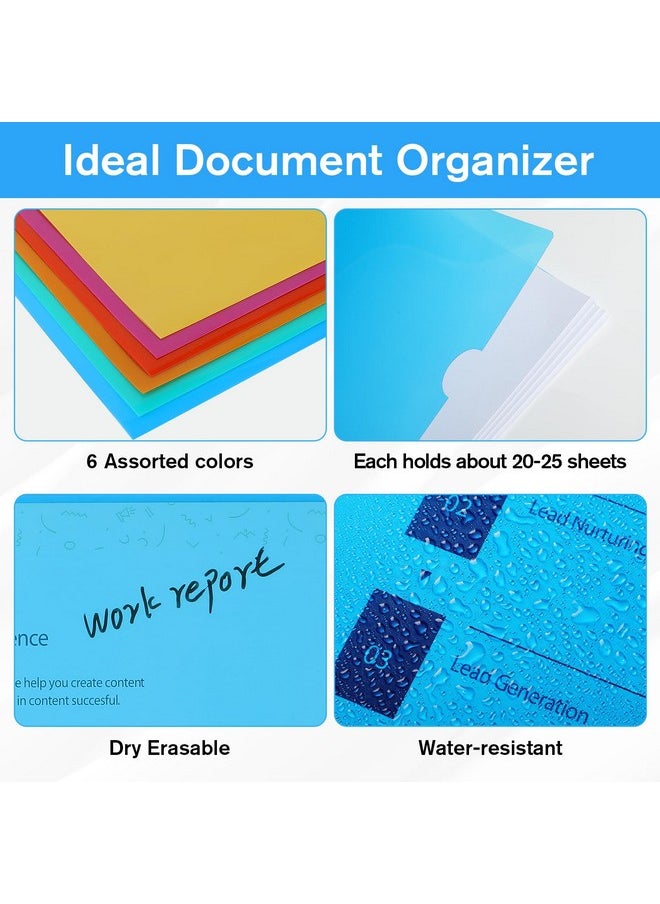 KTRIO - 12 Pack Plastic File Folders, Clear Colored Project Pockets Plastic Sleeves, L-Type Documents Folder Jacket, Paper Sheet Protectors For Office School, Fits Letter Size, 6 Assorted Colors - Image 1