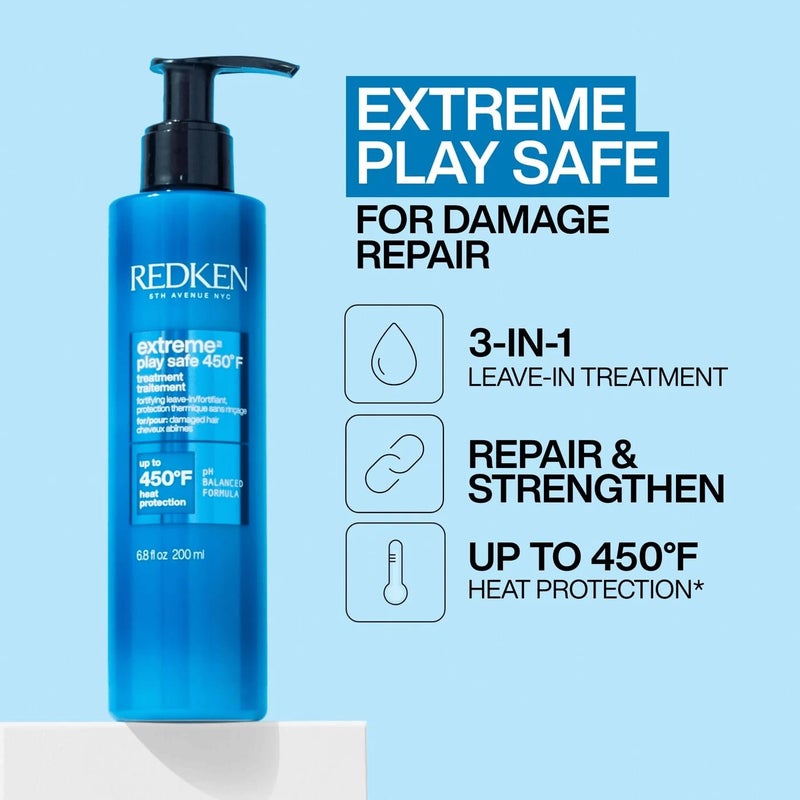 Redken Extreme Play Safe Heat Protectant Spray & Leave In Conditioner| For All Hair Types | Helps Reduce The Appearance of Split Ends | With Tourmaline | 6.8 Fl Oz - Image 2