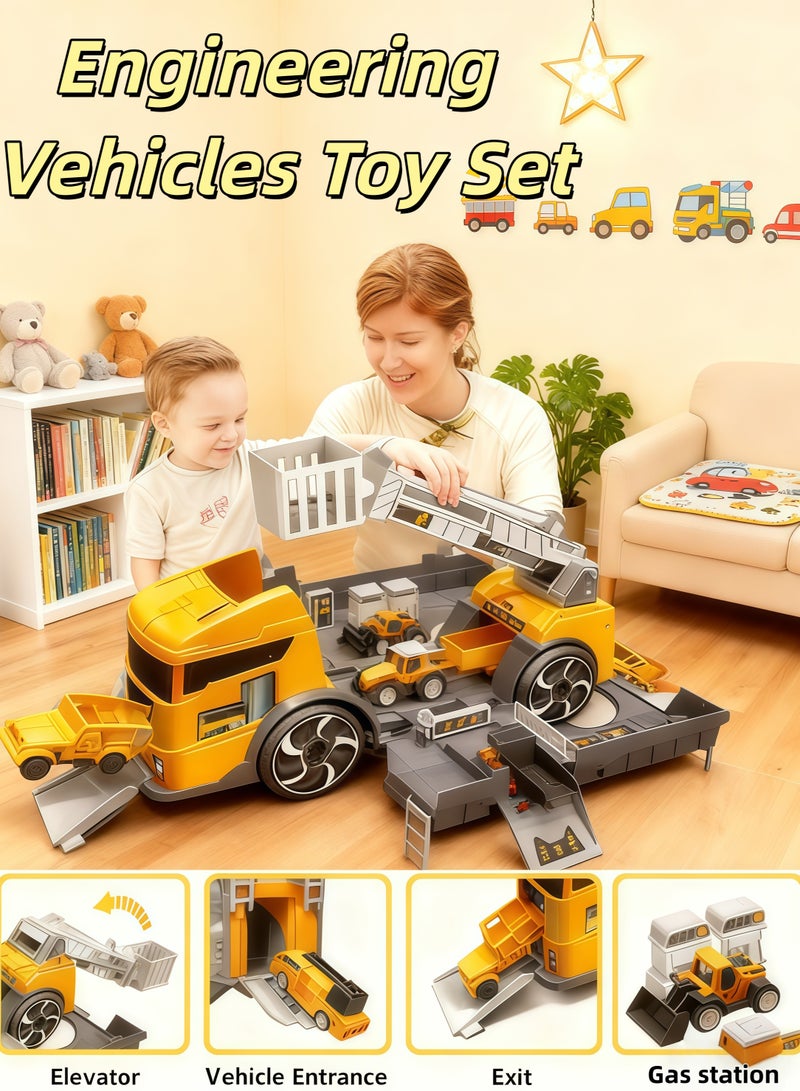 إيزي سو مجموعة ألعاب مركبات هندسية، مجموعة ألعاب شاحنات بناء، لعبة سيارة هواية 2 في 1، سيارة لعبة متحولة، مركبة هندسية لإطفاء الحرائق، نموذج متعدد الوظائف لسيارة فريكتون تعمل بالطاقة، هدية رائعة للأولاد والبنات - Image 1
