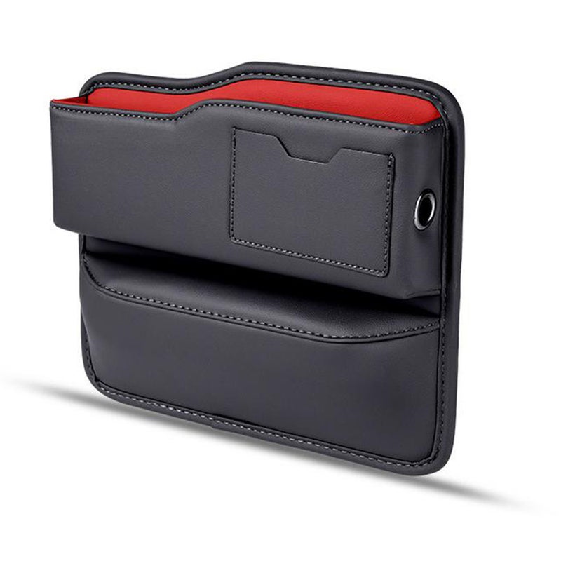 Car Seat Gap Filler Organizer, Multifunctional Leather Car Gap Filler, Auto Console Side Storage Box, Car Front Seat Organizer for Placing Phones, Glasses, Keys, Cards, Black and Red - Image 1