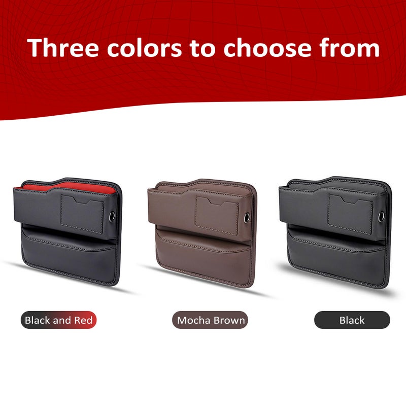 Car Seat Gap Filler Organizer, Multifunctional Leather Car Gap Filler, Auto Console Side Storage Box, Car Front Seat Organizer for Placing Phones, Glasses, Keys, Cards, Black and Red - Image 3