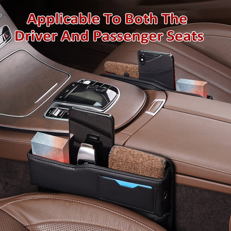 Car Seat Gap Filler Organizer, Multifunctional Leather Car Gap Filler, Auto Console Side Storage Box, Car Front Seat Organizer for Placing Phones, Glasses, Keys, Cards, Black and Red - Image 4