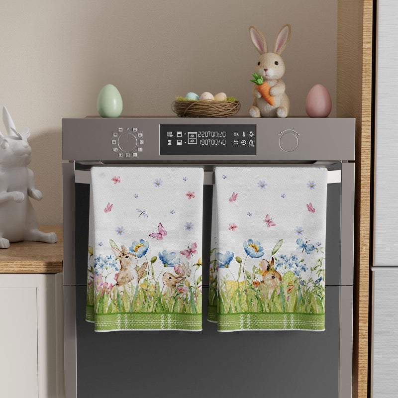 XCHI Watercolor Cute Bunny Eggs Grass Flowers Rabbits Easter Kitchen Towels Dish Towels 18x26 Inch Home Kitchen Decorations Hand Towels Set of 2 Drying Dishcloth - Image 4