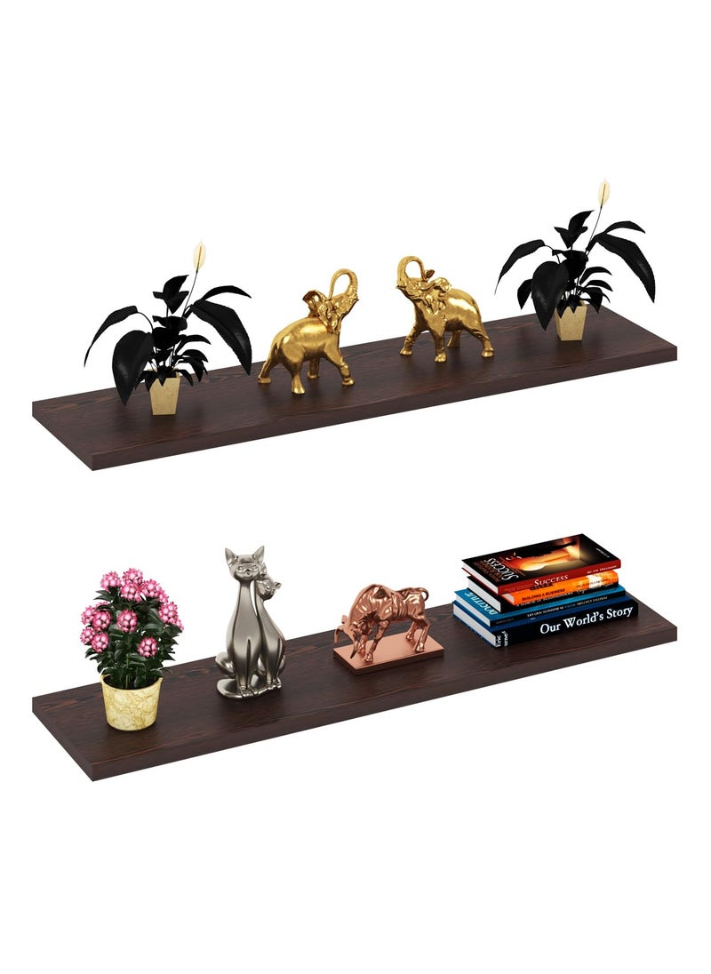 Madhuran Madhuran MDF Wood Wall Mounted Home Decor Shelves Racks Tier 2 Matte Wenge Living Room Bedroom Bathroom Brackets Kitchen Storage Multipurpose Organisers Open Self Tv  - Image 5