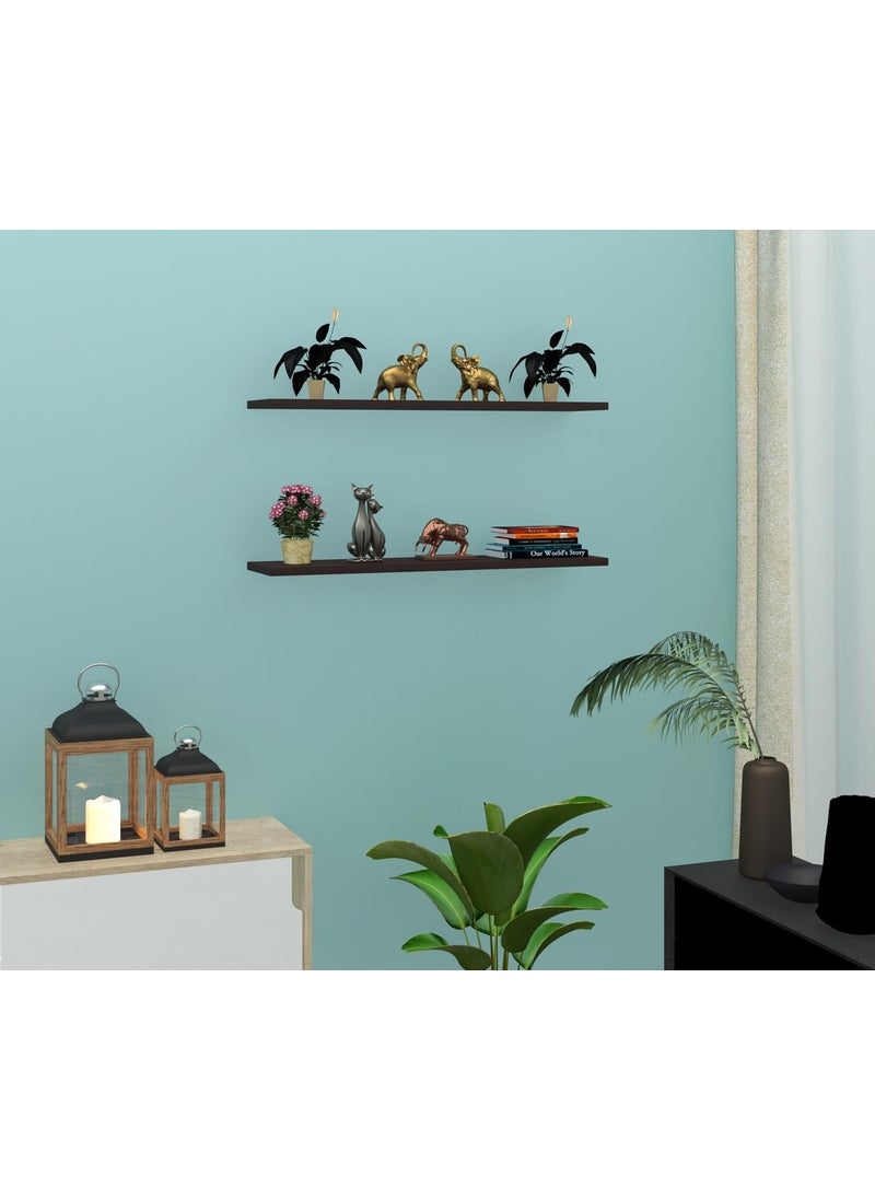 Madhuran Madhuran MDF Wood Wall Mounted Home Decor Shelves Racks Tier 2 Matte Wenge Living Room Bedroom Bathroom Brackets Kitchen Storage Multipurpose Organisers Open Self Tv  - Image 2