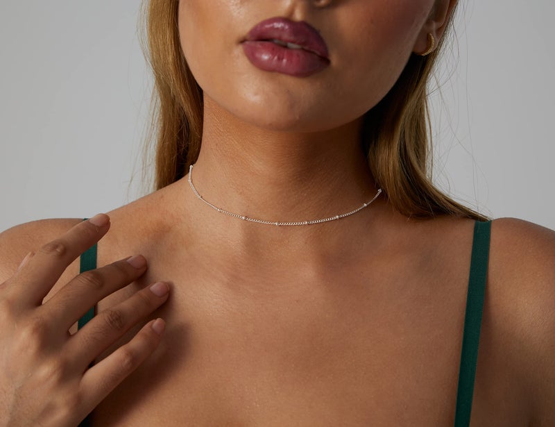 BERISO 14K Gold/Silver Plated Choker Necklace for Women Shining Dots Station Gold Chain Necklace Beads Sparkle Chain Necklace Link Chain Exquisite Jewelry for women - Image 4