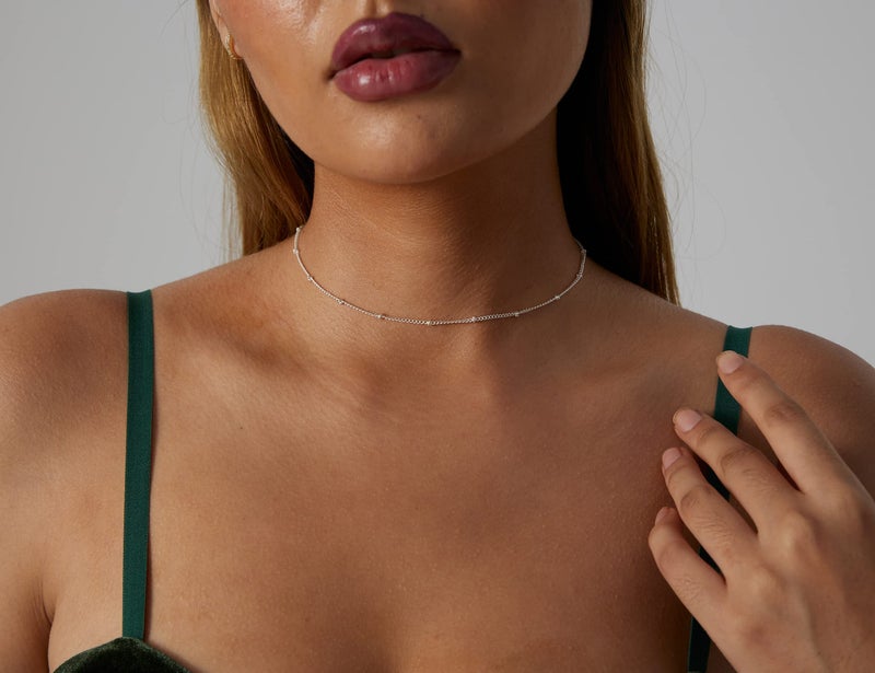 BERISO 14K Gold/Silver Plated Choker Necklace for Women Shining Dots Station Gold Chain Necklace Beads Sparkle Chain Necklace Link Chain Exquisite Jewelry for women - Image 5
