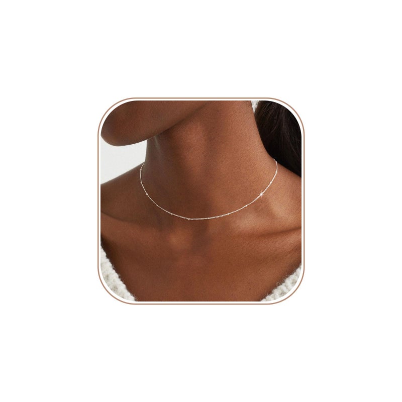 BERISO 14K Gold/Silver Plated Choker Necklace for Women Shining Dots Station Gold Chain Necklace Beads Sparkle Chain Necklace Link Chain Exquisite Jewelry for women - Image 1