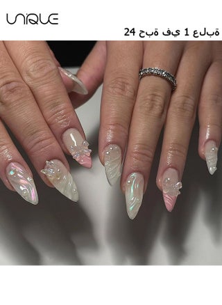 24Pcs Fake Nails, Press Nails, Long Almond Manicure - Shiny Pink Pearl Water Ripple Manicure - 3D Butterfly Manicure - Fake Nail Patch - pzsku/Z04829DAF8EDAE082295CZ/45/_/1729151256/8ab8b44a-f6c3-411f-8385-6ae8eb26890d