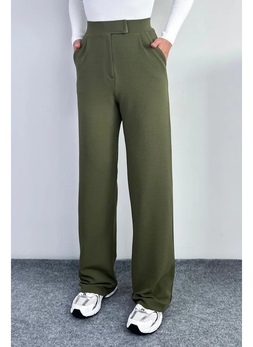 Ritnice Line Women's Lycra Velcro Khaki Palazzo Trousers