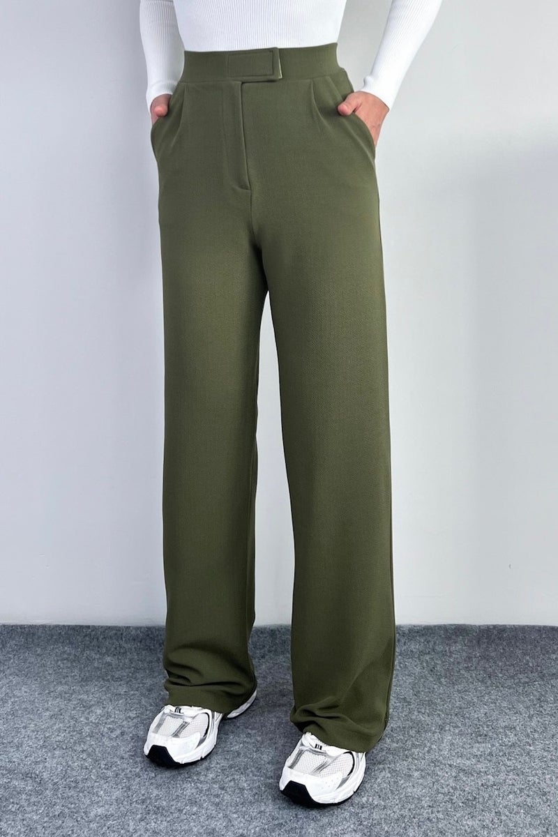 Ritnice Line Women's Lycra Velcro Khaki Palazzo Trousers  - Image 1