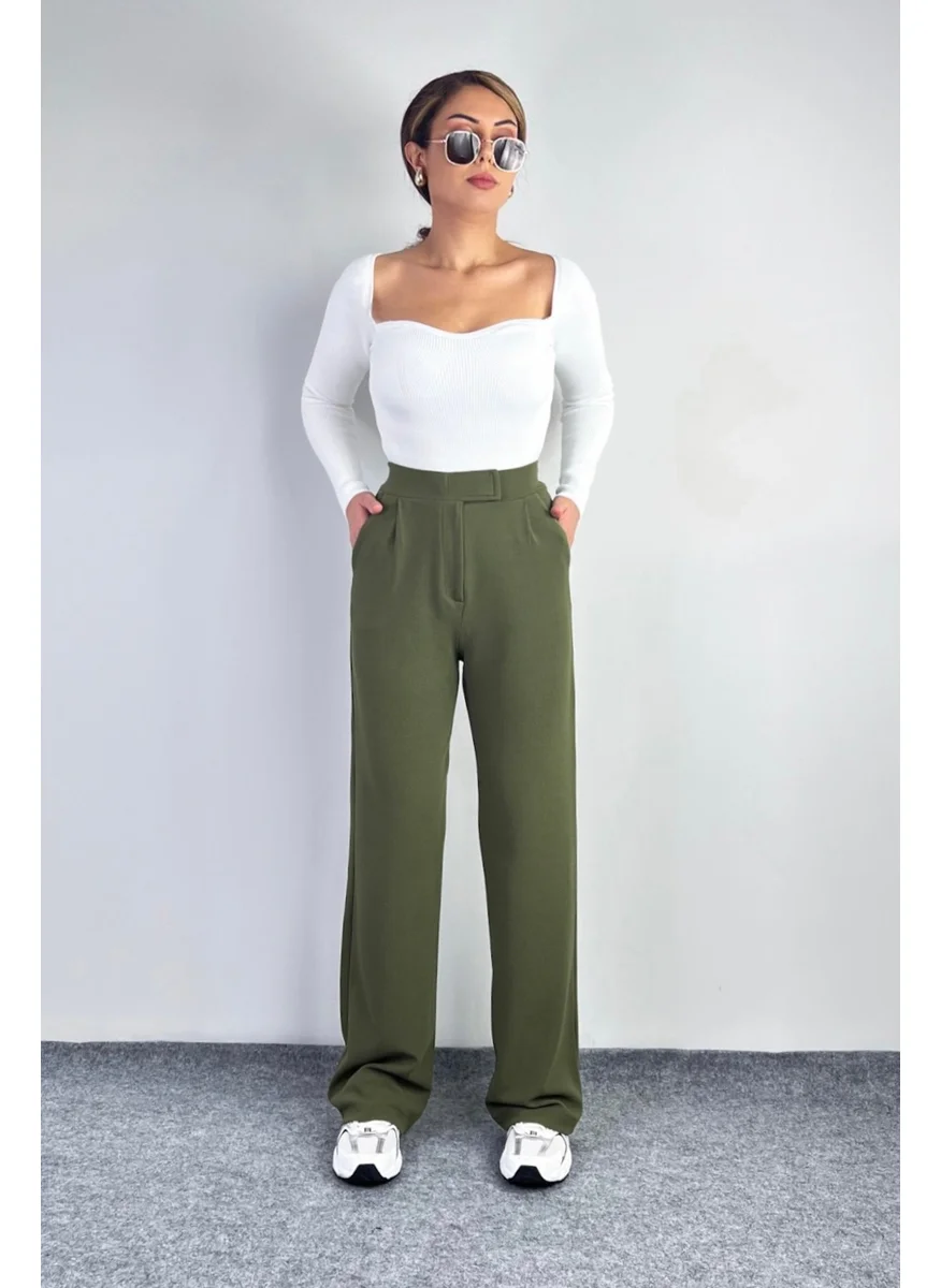 Ritnice Line Women's Lycra Velcro Khaki Palazzo Trousers
