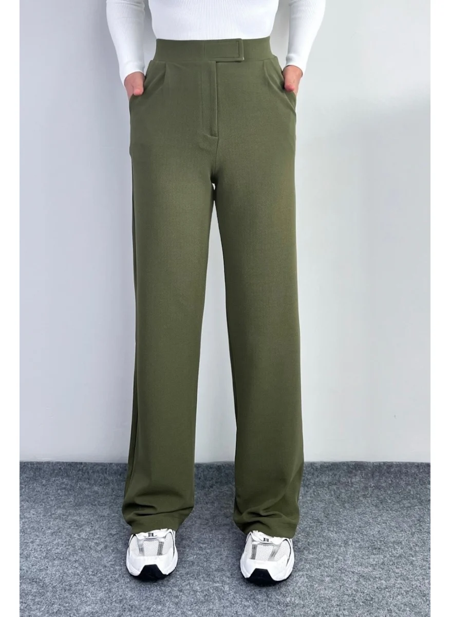 Ritnice Line Women's Lycra Velcro Khaki Palazzo Trousers