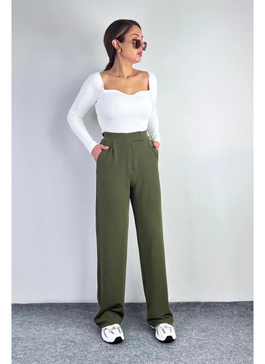 Ritnice Line Women's Lycra Velcro Khaki Palazzo Trousers