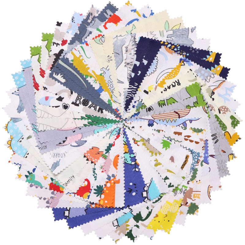 Hanjunzhao 42Pcs 10x10 Dinosaur Cotton Fabric Squares for Baby Boys, Dinosaurs Layer Cake Fabric for Quilting 10 inch, Layer Cakes 10 inch Squares for Quilting, Sewing, Blanket, and Room Decor - Image 2