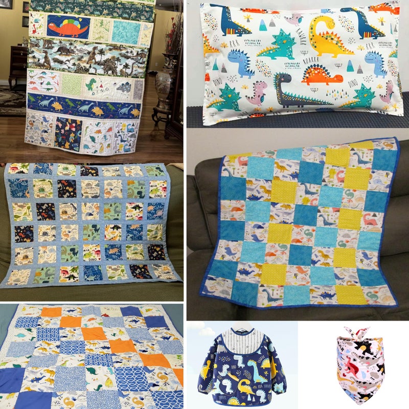 Hanjunzhao 42Pcs 10x10 Dinosaur Cotton Fabric Squares for Baby Boys, Dinosaurs Layer Cake Fabric for Quilting 10 inch, Layer Cakes 10 inch Squares for Quilting, Sewing, Blanket, and Room Decor - Image 5