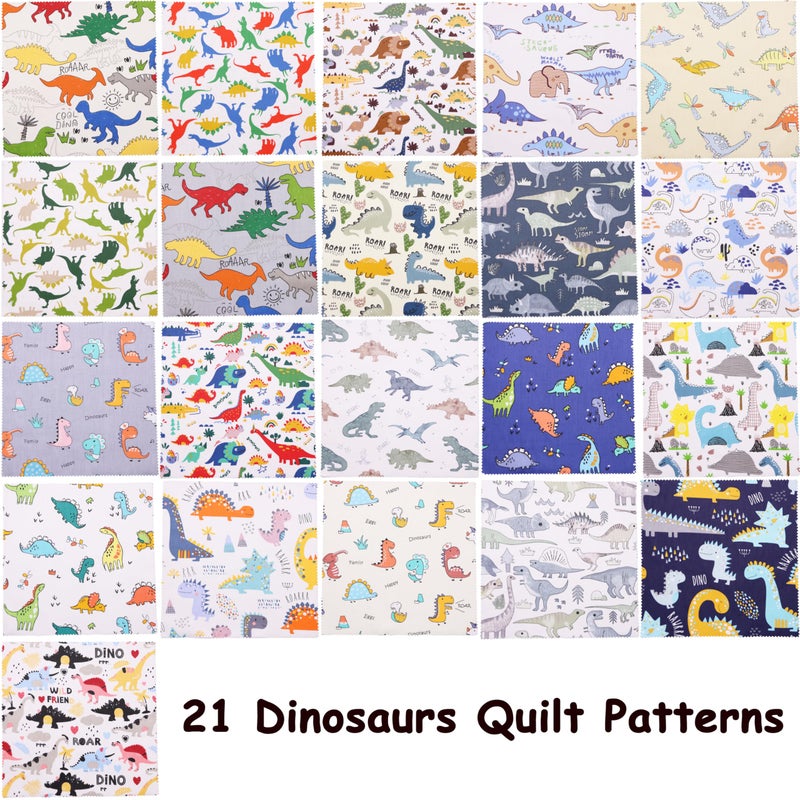 Hanjunzhao 42Pcs 10x10 Dinosaur Cotton Fabric Squares for Baby Boys, Dinosaurs Layer Cake Fabric for Quilting 10 inch, Layer Cakes 10 inch Squares for Quilting, Sewing, Blanket, and Room Decor - Image 4