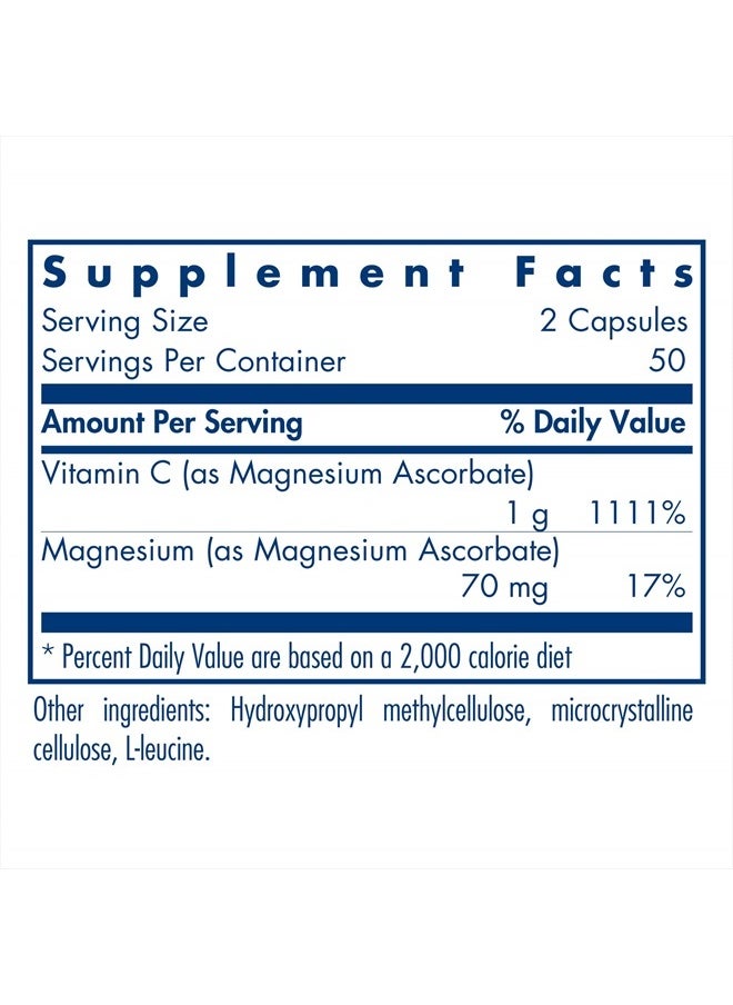 Allergy Research Group - Magnesium Ascorbate Supplement - 1000mg Buffered Vitamin C, Immune Support, Magnesium Powder, Vegetarian Capsules - 100 Count - Image 1
