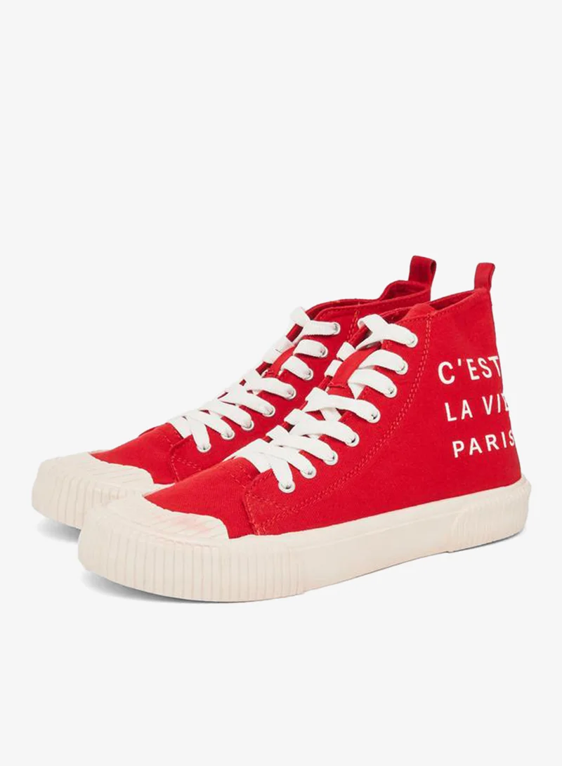 ستايلي حذاء سنيكرز كانفاس طويل مطبوع بشعار للرجال