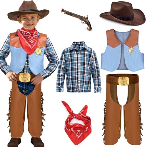 G.C GC 6 PCS Boys Cowboy Costume Kids Dress Up Outfits Toddler Cowboy Hat Vest Halloween Cosplay Role Play Party Birthday Gifts - Image 1