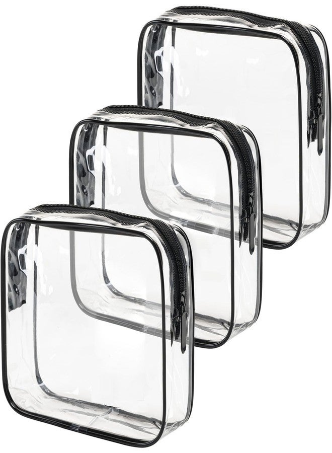 مودنج كونج جيان حقيبة أدوات تجميل معتمدة من إدارة أمن النقل الأمريكية من مودينغكونغجيان، 3 قطع من حقائب أدوات التجميل الشفافة بحجم ربع جالون، حقيبة مكياج للسفر للنساء والرجال، حقيبة محمولة على متن الطائرة متوافقة مع معايير شركات الطيران (شفاف أسود) - Image 1